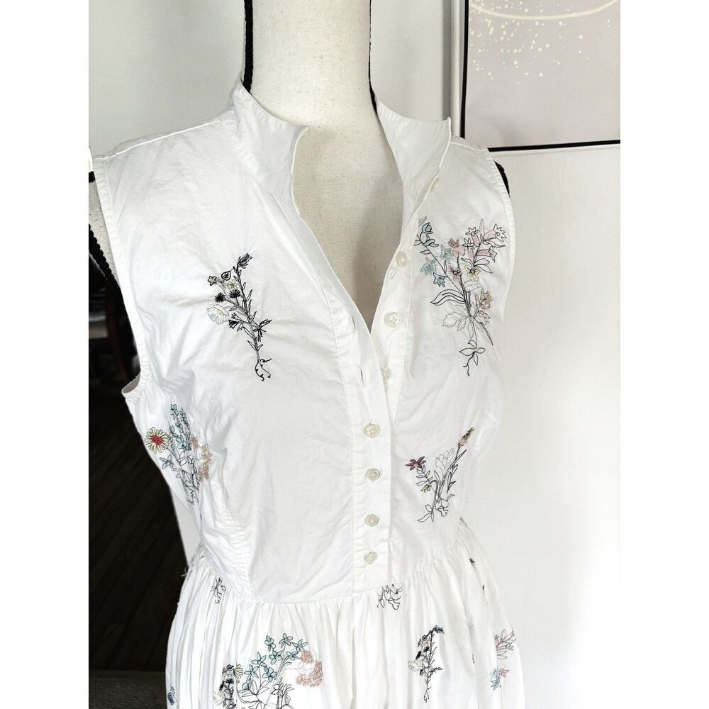 J.Crew Madison White Cotton-Poplin Floral Embroidered Dress Sz 10 Flare Skirt - Picture 4 of 12